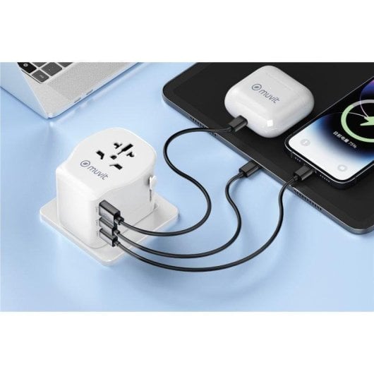 Reiseadapter Muvit For Change Universal 2x USB-C PD45W 1x USB-A Weiß