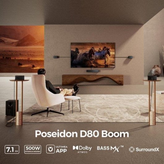Barra Sonora Ultimea Poseidon D80 Boom Dolby Atmos 7.1 500W Bluetooth HDMI Subwoofer wireless