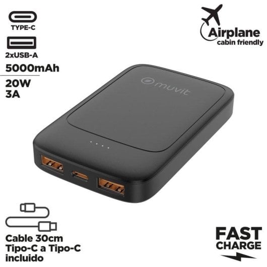 Power Bank Muvit For Change NP56P 5000mAh 2 USB-A USB-C PD20W Nero