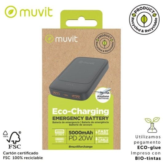 Power Bank Muvit For Change NP56P 5000mAh 2 USB-A USB-C PD20W Nero