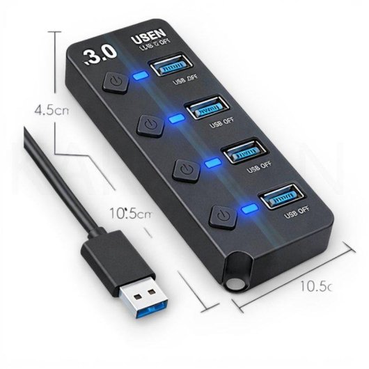 Hub USB Karawan 4 Portas USB 3.0 Interruptores Individuais Preto