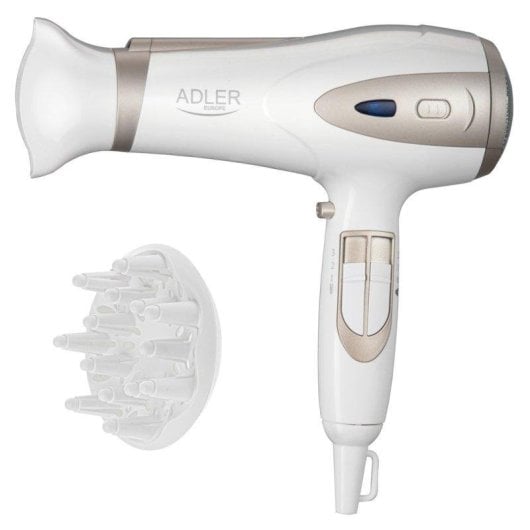Secador de Cabelo Iónico Adler AD 2248WC 2400W 3 Temperaturas 2 Velocidades com Difusor Branco Champanhe