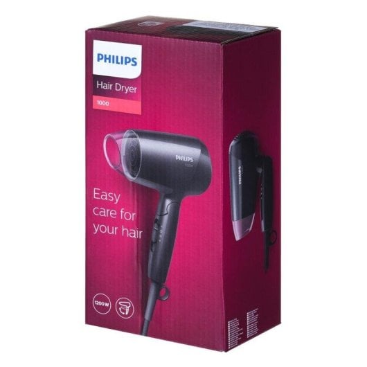 Sèche‑cheveux Pliable Philips Essential Care BHC010/00 1200W 3 Températures 3 Vitesses Cool Shot Noir