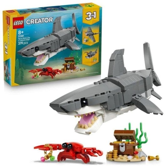 Conjunto LEGO Creator 31381 Feroz Tubarão 3em1 com Animais Marinhos Articulados