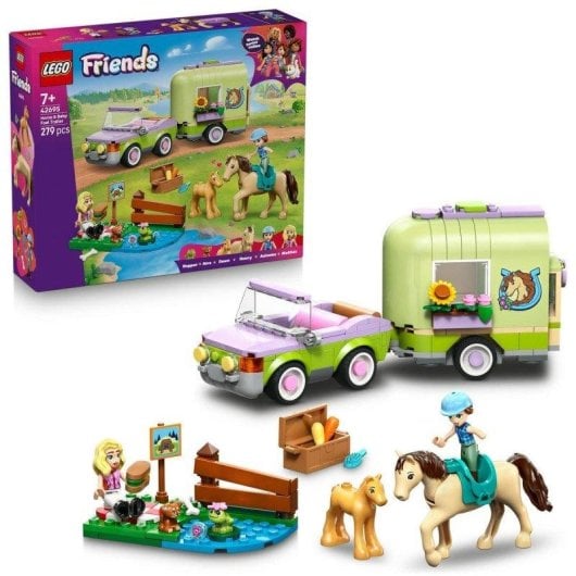 Set de construcción LEGO Friends 42695 Remolque para Caballo y Potrillo con minipersonajes y animales
