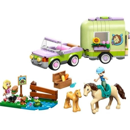 Set de construcción LEGO Friends 42695 Remolque para Caballo y Potrillo con minipersonajes y animales