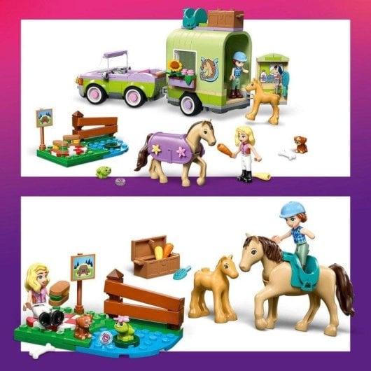 Set de construcción LEGO Friends 42695 Remolque para Caballo y Potrillo con minipersonajes y animales