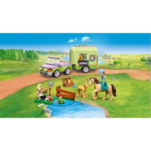 Set de construcción LEGO Friends 42695 Remolque para Caballo y Potrillo con minipersonajes y animales