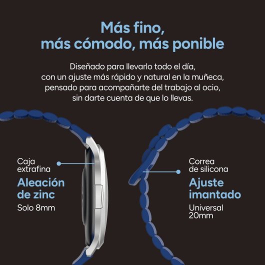 Ksix Core 3 Go Bluetooth 1,32" AMOLED Caixa Prateada Correa Magnética Azul IP67