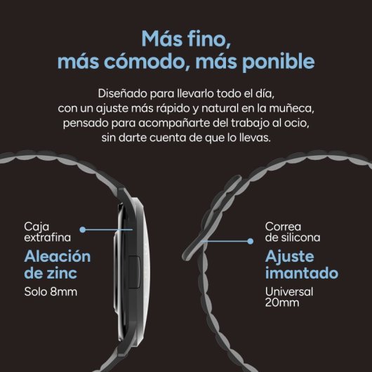 Ksix Core 3 Go Smartwatch AMOLED 1.32" Caja Aleación Zinc Negra, Correa Silicona Magnética Negro