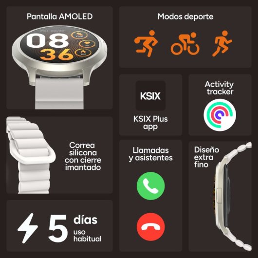 Ksix Core 3 Go Smartwatch AMOLED 1.32" Caja Aleación Zinc Champagne, Correa Silicona Magnética Beige
