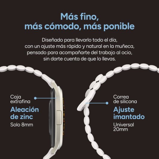 Ksix Core 3 Go Smartwatch AMOLED 1.32" Caja Aleación Zinc Champagne, Correa Silicona Magnética Beige