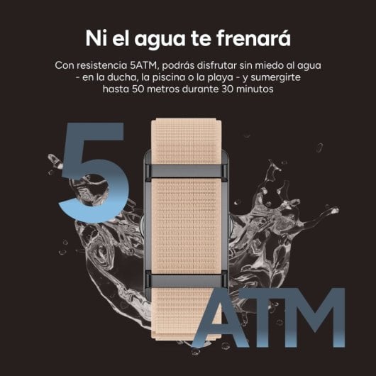 Pulseira inteligente Ksix Vitalis Go, bateria com duração de 30 dias, monitorização de saúde, notificações, resistência à água 5ATM, 2 pulseiras de nylon, verde e bege.