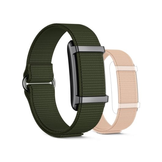Ksix Vitalis Go Smartband, durata della batteria di 30 giorni, monitoraggio della salute, notifiche, resistenza all'acqua 5 ATM, 2 cinturini in nylon, verde e beige
