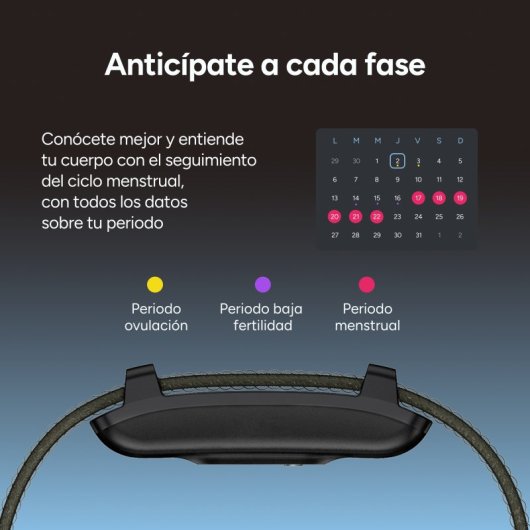 Pulseira inteligente Ksix Vitalis Go, bateria com duração de 30 dias, monitorização de saúde, notificações, resistência à água 5ATM, 2 pulseiras de nylon, verde e bege.