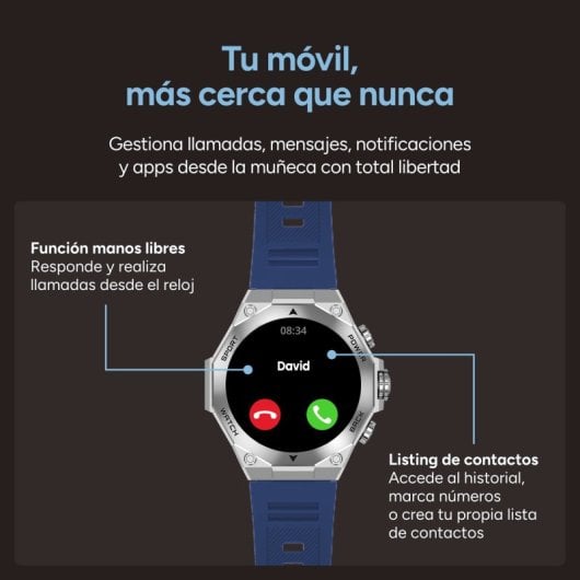 Smartwatch Ksix Titanium Go, ecrã AMOLED de 1,43", 2 braceletes, bateria com duração de 5 dias, modos Desporto e Saúde, chamadas, prateado