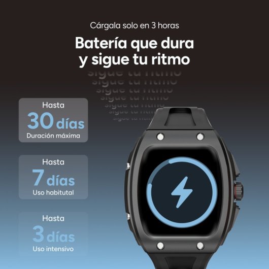 Smartwatch Ksix Hero 2 Go, ecrã IPS de 1,76", bateria com duração de 7 dias, classificação IP68, caixa em liga de zinco cinzenta, bracelete em silicone preta.