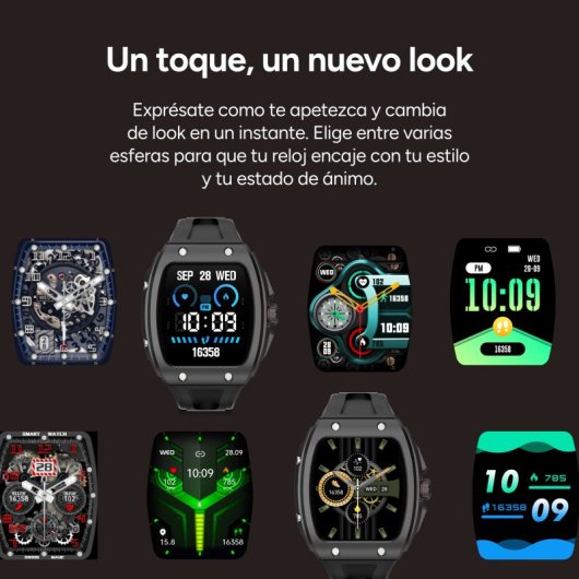 Smartwatch Ksix Hero 2 Go, ecrã IPS de 1,76", bateria com duração de 7 dias, classificação IP68, caixa em liga de zinco cinzenta, bracelete em silicone preta.