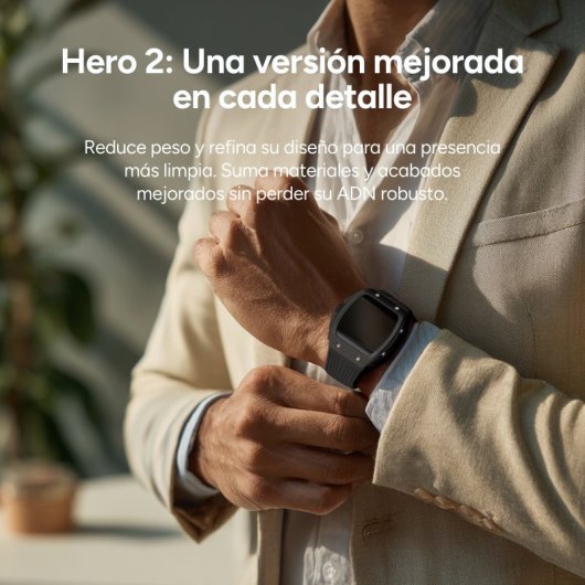 Smartwatch Ksix Hero 2 Go, ecrã IPS de 1,76", bateria com duração de 7 dias, classificação IP68, caixa em liga de zinco cinzenta, bracelete em silicone preta.