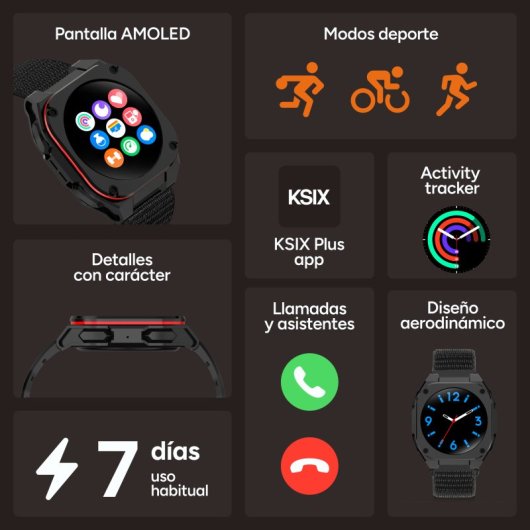 Ksix Zenthium Go Smartwatch, Amoled 1.32", Batería 30 Días, Ip68, Correa Silicona, Negro