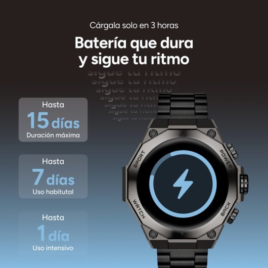 Ksix Titanium Go Bluetooth 55,5mm AMOLED Preto Correas Silicone e Aço IP67 SpO2 Pulsómetro