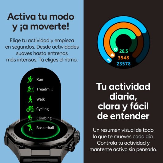 Ksix Titanium Go Bluetooth 55,5mm AMOLED Preto Correas Silicone e Aço IP67 SpO2 Pulsómetro