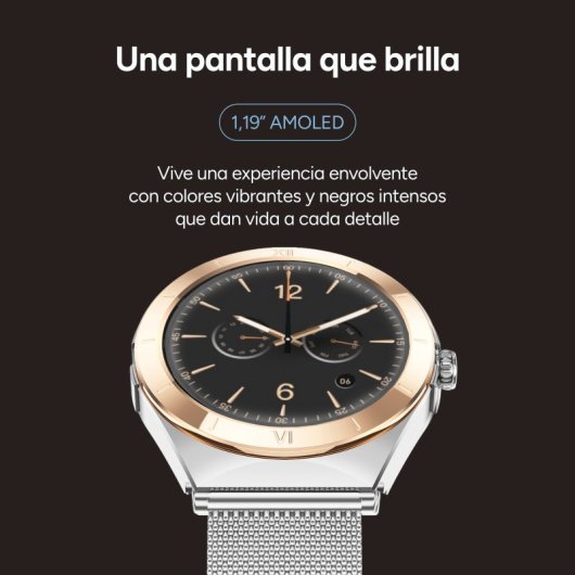 Ksix Lya Go Smartwatch, Pantalla Amoled 1.19", Autonomía 5 Días, Correa Metal Y Silicona Rosa, Modos Deporte Y Salud, Ll