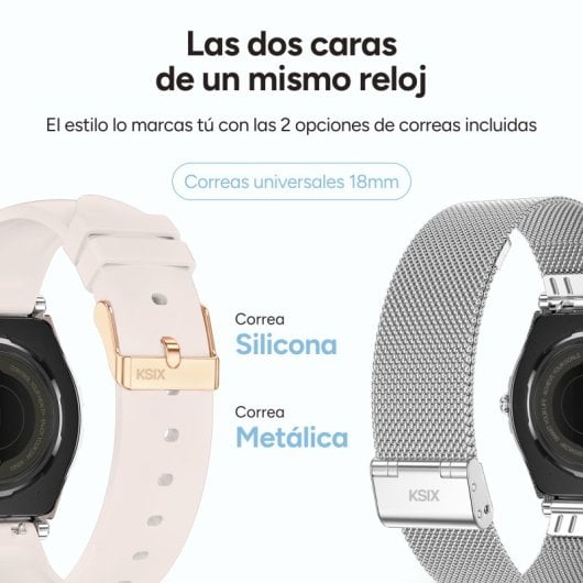 Ksix Lya Go Smartwatch, Pantalla Amoled 1.19", Autonomía 5 Días, Correa Metal Y Silicona Rosa, Modos Deporte Y Salud, Ll