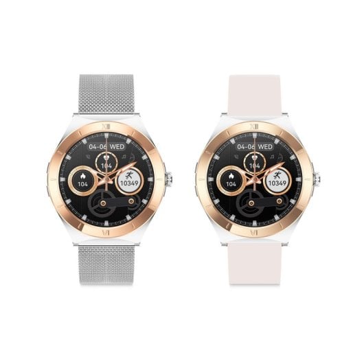 Ksix Lya Go Smartwatch, Pantalla Amoled 1.19", Autonomía 5 Días, Correa Metal Y Silicona Rosa, Modos Deporte Y Salud, Ll