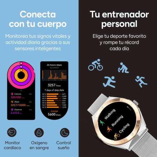 Ksix Lya Go Smartwatch, Pantalla Amoled 1.19", Autonomía 5 Días, Correa Metal Y Silicona Rosa, Modos Deporte Y Salud, Ll