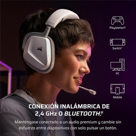 Auriculares Corsair Void V2 inalámbricos Bluetooth gaming con Dolby Atmos, micrófono y carga rápida rosa