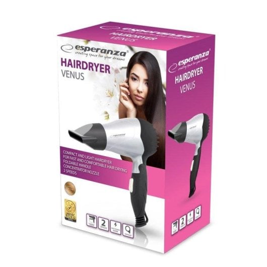 Secador de Cabelo de Viagem Esperanza EBH002S 850W 2 Temperaturas 2 Velocidades Preto/Prata