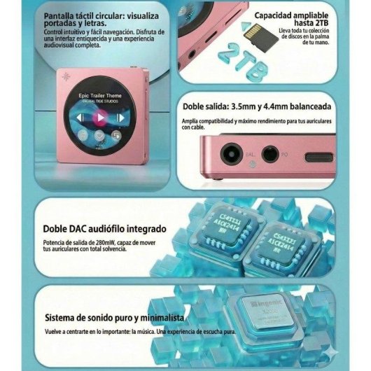 Lettore Musicale Portatile Hi-Res FiiO SnowSky DISC Dual DAC Bluetooth LDAC 2TB Rosa
