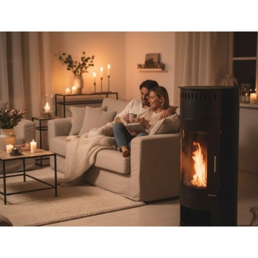 Estufa De Etanol En Acero Negro Con Puerta De Cristal Templado