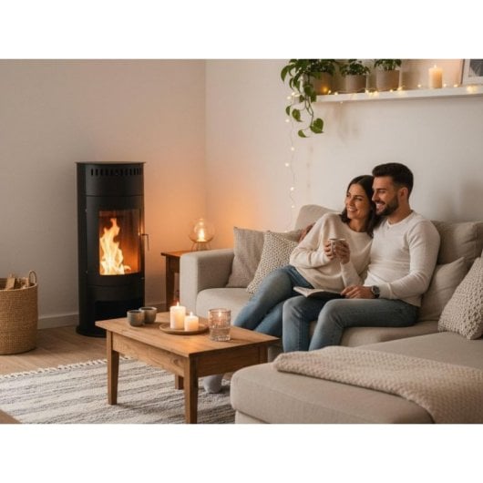 Estufa De Etanol En Acero Negro Con Puerta De Cristal Templado