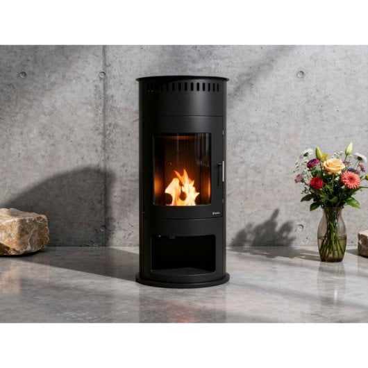 Estufa De Etanol En Acero Negro Con Puerta De Cristal Templado