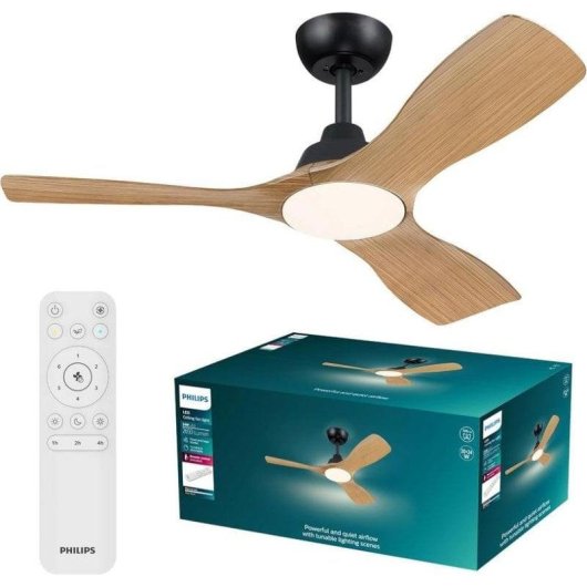 Ventoinha de Teto com Luz Philips Olas 30W 107cm LED 6 Velocidades Silenciosa Comando Inverno