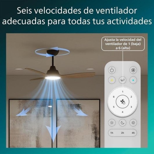 Ventoinha de Teto com Luz Philips Olas 30W 107cm LED 6 Velocidades Silenciosa Comando Inverno