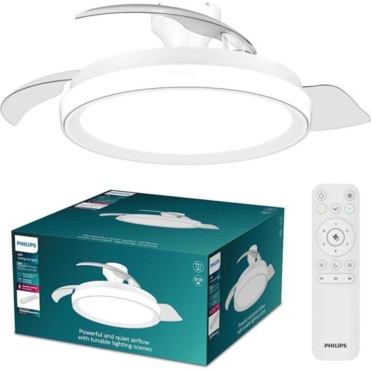 Ventoinha de Teto com Luz Philips Bliss 106cm LED 4500lm 6 Velocidades Pás Retráteis Comando