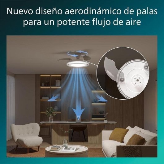 Ventoinha de Teto com Luz Philips Bliss 106cm LED 4500lm 6 Velocidades Pás Retráteis Comando