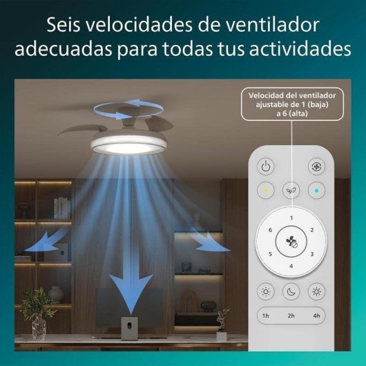 Ventoinha de Teto com Luz Philips Bliss 106cm LED 4500lm 6 Velocidades Pás Retráteis Comando