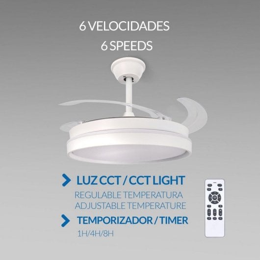 Ventilador de Techo Ledme Afar 30W 6 Velocidades Silencioso con Luz LED y Mando