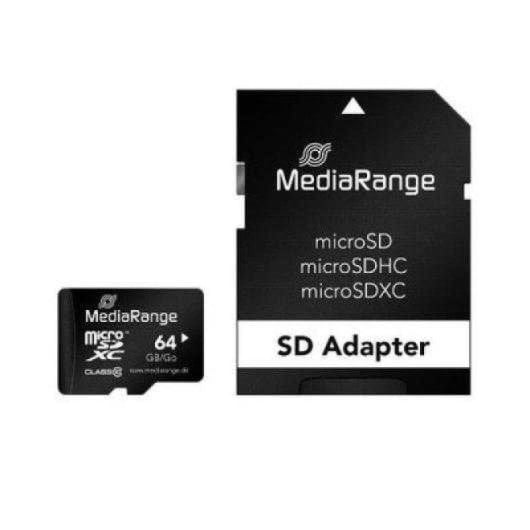 Tarjeta microSDXC MediaRange MR955 64GB Clase 10 con adaptador SD