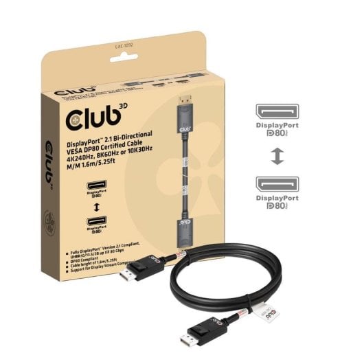 Cabo DisplayPort Club 3D CAC-1092 2.1 1.6m 8K 240Hz Preto