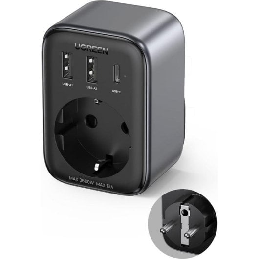 Enchufe Ugreen 90613 Inteligente 30W 2xUSB-A 1xUSB-C Preto