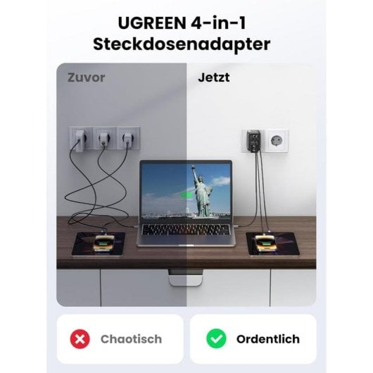Enchufe Ugreen 90613 Inteligente 30W 2xUSB-A 1xUSB-C Preto