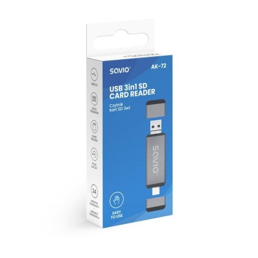 Lettore di schede Savio AK-72 USB 3 in 1 USB-C USB-A MicroSD 480 Mbps