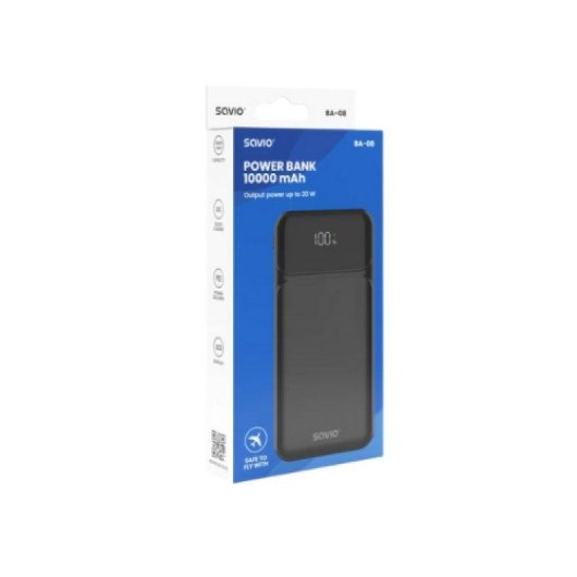 Powerbank Savio BA-08 10000mAh Preto Quick Charge Power Delivery LED