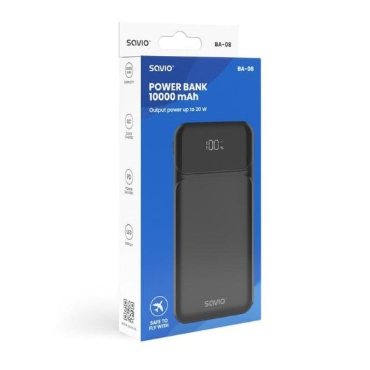 Powerbank Savio BA-08 10000mAh Preto Quick Charge Power Delivery LED