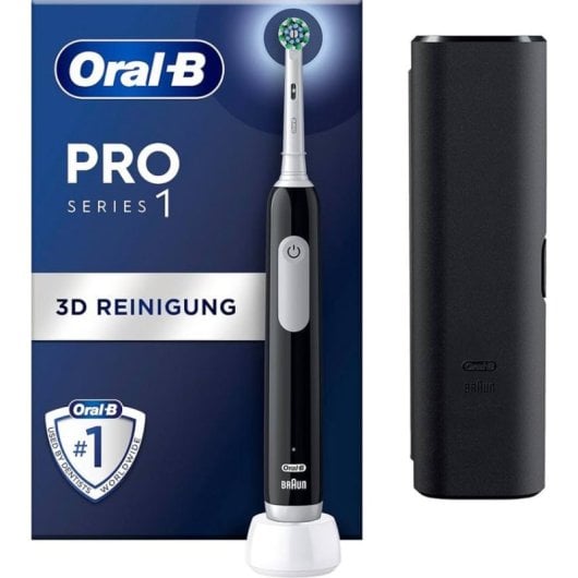 Cepillo dental eléctrico Oral-B Pro 1 Cross Action negro con estuche y control de presión